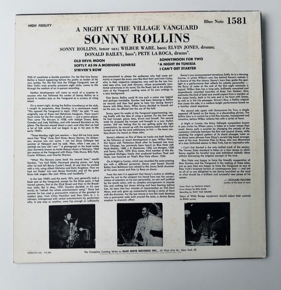 Sonny Rollins- A Night At The Village Vanguard [VINYL] (VG+/ VG) / BLUE NOTE  JAPAN w/obi
